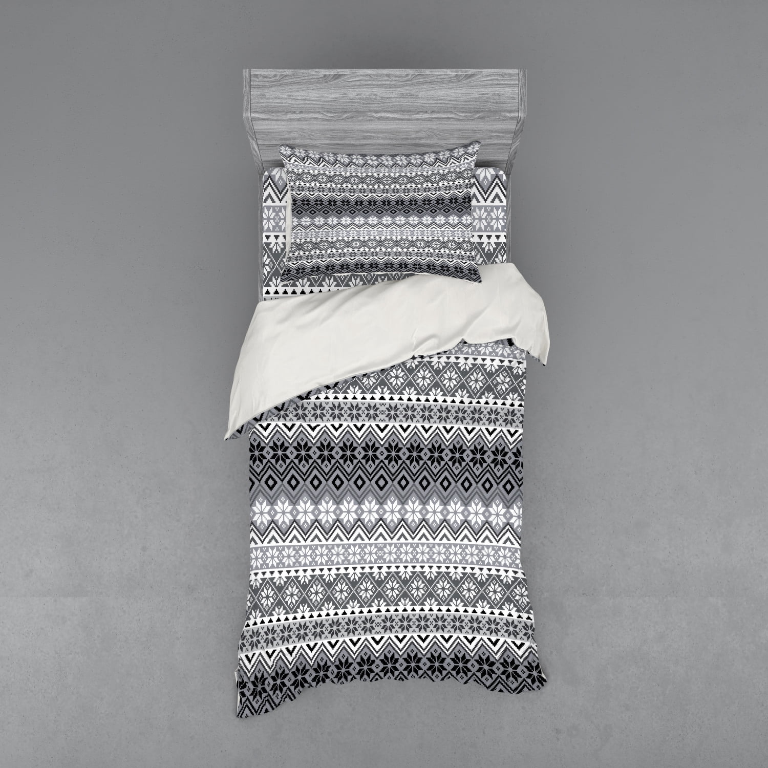 Grey Duvet Cover Set, Nordic Snowflake Knit Patterns Scandinavian