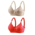 thumbnail image 1 of Bowake 2 Pack Wireless Full Coverage Plus Size Bras for Women Comfort Lace Bralettes Lift V Neck Bra Red, 1 of 3