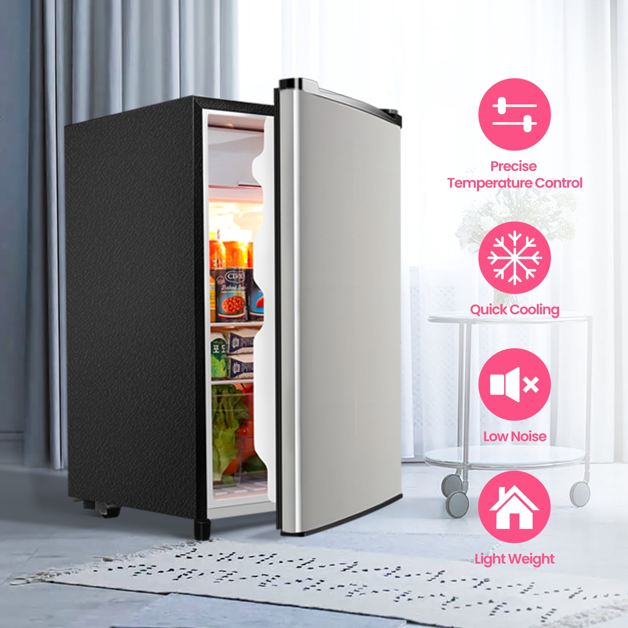 WANAI 3.2 Cu ft Single Door Mini Fridge, Silvery