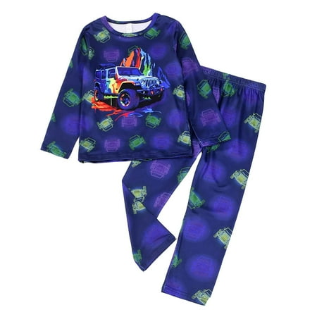 

baby pajamas 6-7 Years Toddler Kids Baby Boys Girls Pajamas Cartoon Print Long Sleeve Top Trousers Outfits Set 1-Blue