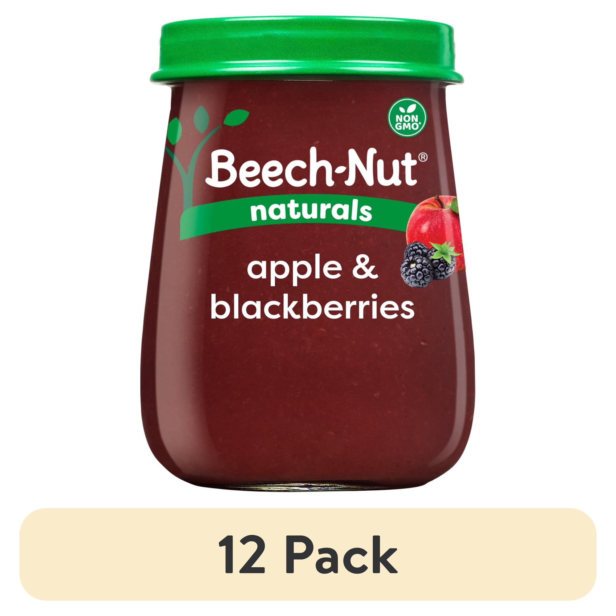 (12 pack) Beech-Nut Naturals Stage 2 Baby Food, Apple & Blackberries, 4 oz Jar