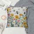 thumbnail image 2 of TIAOTIAOHOU Spring Floral Pillow Cover with Butterflies and Bees, Watercolor Yellow and White Flowers, Decorative Cushion Case for Home and Living Room Decor, 2 of 5