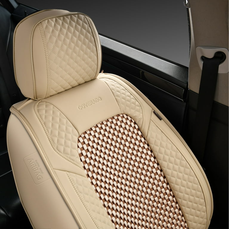 Coverado Tan Seat Covers Full Set for Car, 5 Seats Faux Leather