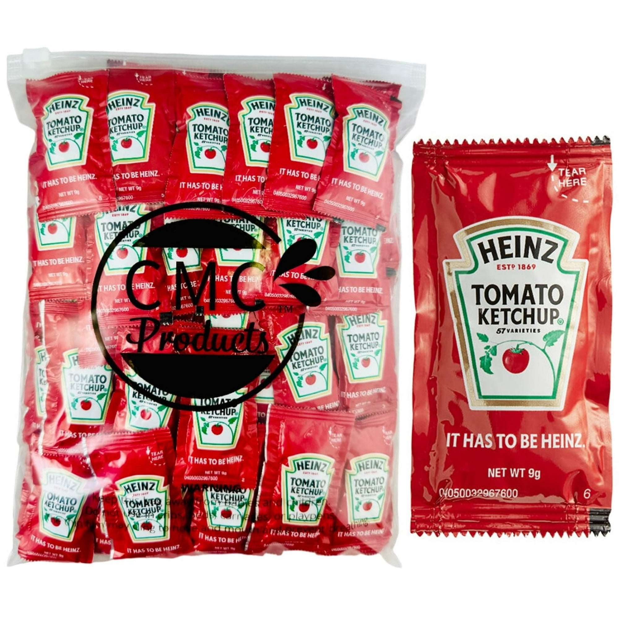 Slide Seal Bag of 100 Heinz 9g Ketchup Condiment Packs Condiment Packs - Ketchup w/ Plastic Food Bag & Slide Seal – Perfect for Boxed Lunches, BBQ, Picnics, and Parties (Ketchup, 100 Count)