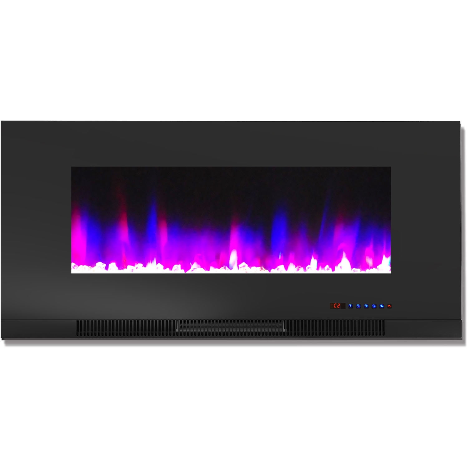 Hanover 42 In. Wall-Mount Electric Fireplace in Black with Multi-Color Flames and Crystal Rock Display