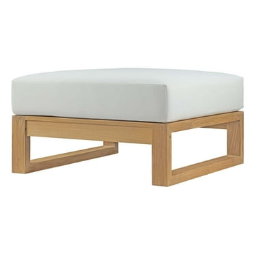 Ottoman Lounge Chair, White Natural, Teak Wood, Fabric, Modern Contemporary, Outdoor Patio Balcony Cafe Bistro Garden Furniture Hotel Hospitality