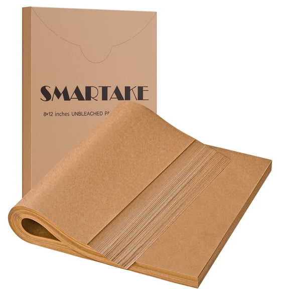 SMARTAKE 200 Pieces Parchment Paper Sheets, 8x12 Inches Non-Stick Precut Baking Parchment, for Baking Grilling Steaming Air Frying Bread Cup Cake Cookies (Unbleached)