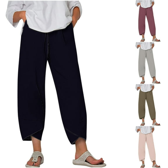 pstuiky Long Trousers for Women, Women Solid Color Mid Waist Modern Fit Active Plus Size Autumn Pants Cargo Pants Gift for Girl Dark Blue L