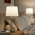 thumbnail image 2 of Maxax Coastal Glass Table Lamps Set of 2, Modern 25.5" Clear Glass Bedside Lamps with White Shade for Bedroom Living Room, 2 of 6