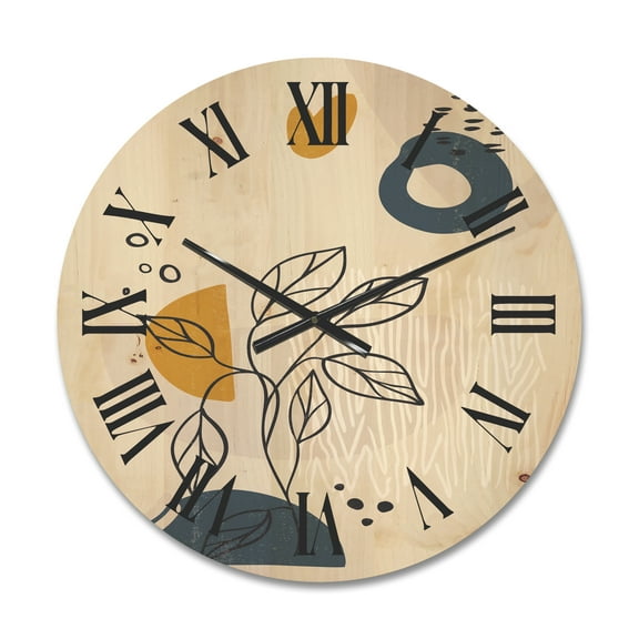 Designart 'Ancient Boho Art Minimalistic Flowers II' Modern Wood Wall Clock