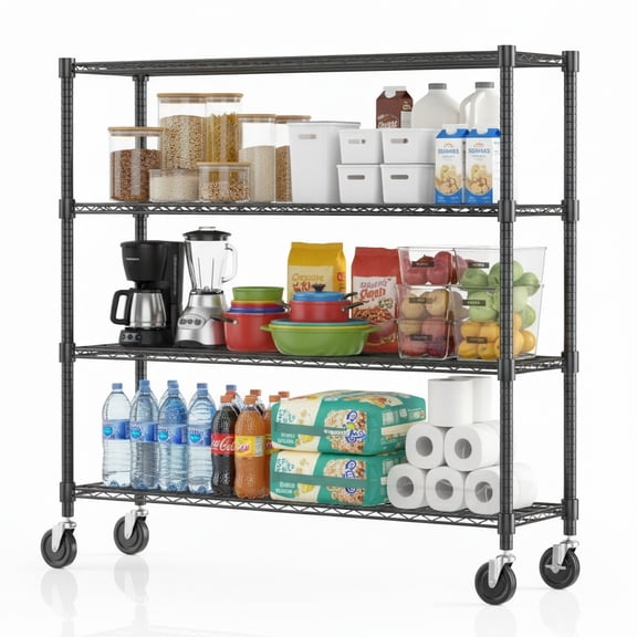 Legooin 18x60x72 inch Industrial Garage Shelf with Wheels Storage Rack Heavy Duty Metal Shelving Unit for Industrial Residential Use, Black