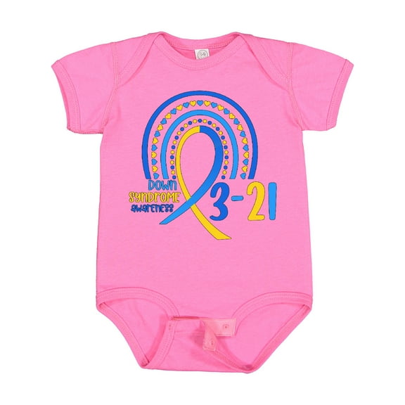 Inktastic 3-21 World Down Syndrome Day Blue and Yellow Rainbow Ribbon Boys or Girls Baby Bodysuit