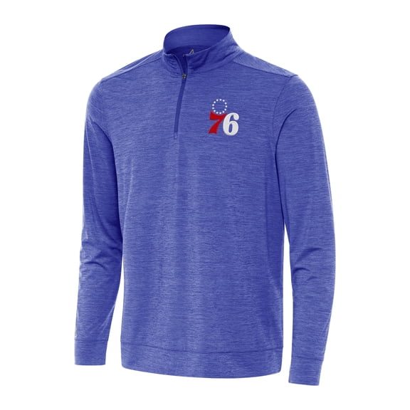 Men's Antigua Heather Royal Philadelphia 76ers Bright Quarter-Zip Top