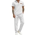thumbnail image 2 of SOOMLON 2 Piece Outfit for Men Big and Tall Henley T Shirts Pants with Pockets Waffle Matching Set Casual Vacation Sets, 2 of 5