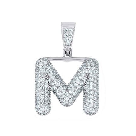 Sterling Silver Moissanite Cluster Bubble Font Letter M Initial Pendant 1.32 CT
