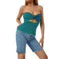 thumbnail image 1 of Qiylii Women Twist Knot Front Bandeau Striped Knit Tube Top Y2K Sexy Strapless Sleeveless Slim Fit Crop Tank Bustier, 1 of 9