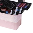 thumbnail image 3 of Caja de almacenamiento de cosméticos de cuero PU, bolsa de aseo portátil grande de alta capacidad para viajes, apertura de 4 lados, color rosa, 3 of 5
