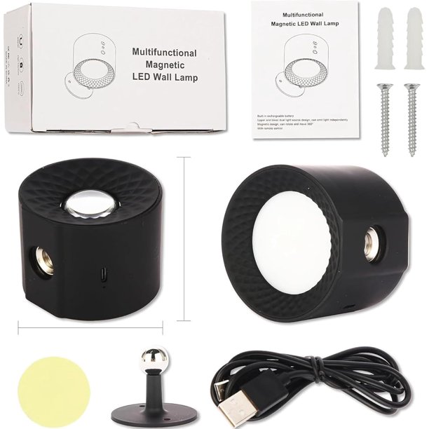 Glow Right Smart+ Halo Lux Wall Lights – 7 Colors, 3 Color Temps, Dimmable, 360° Magnetic Rotating, Rechargeable Indoor Everywhere Light 2.0 (Black, 1-Pack)