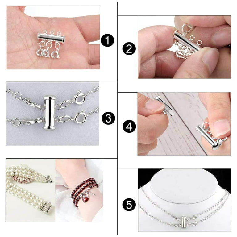 Magnetic Layered Necklace Clasps,4 Pieces 2 Size Slide Clasp Lock