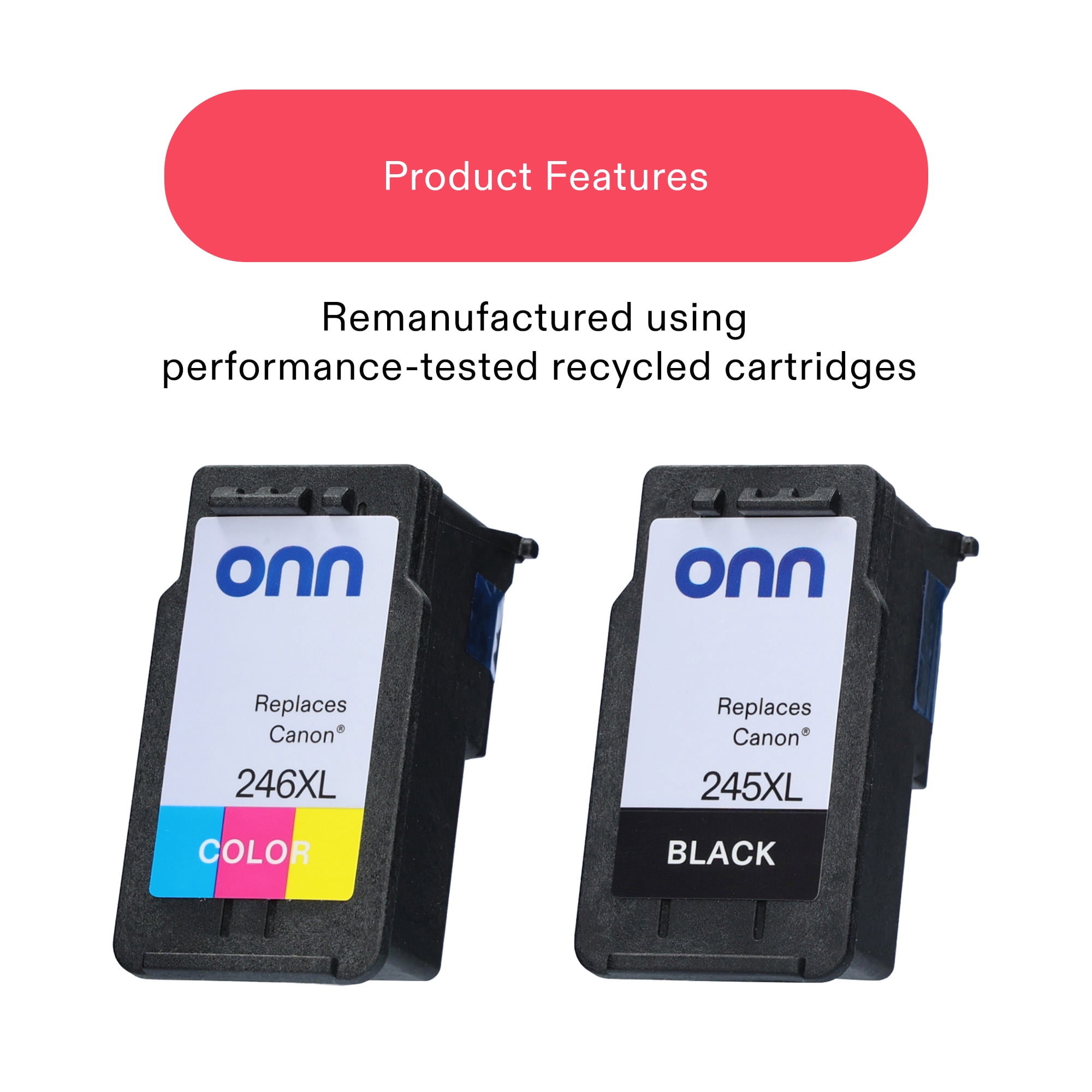 onn Remanufactured Inkjet Printer Cartridges for Canon Printers, Black and Color, 2 Pack