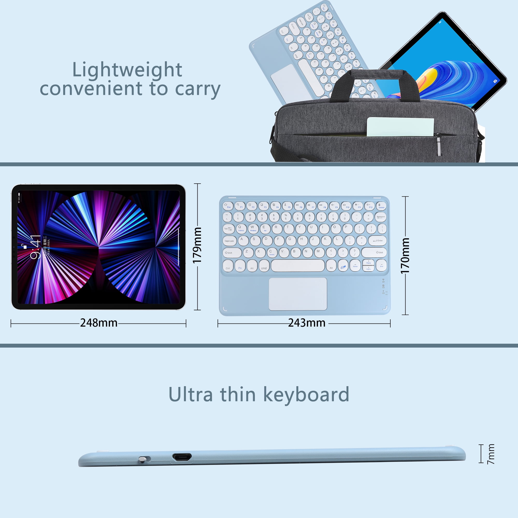 PloutoRich 10 inch Bluetooth Keyboard with Touchpad, 78 Keys Magnetic Wireless Keyboard, Ultra-Slim Rechargeable Wireless Keyboard for Laptop Tablet Computer