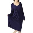 thumbnail image 3 of Defitshape Women's Plus Size Nightgown Cotton Long Sleeve Sleepwear Pajama Night Dress Soft Comfy Knee Length Pleated Stretchy Sleep Gown Navy 4X, 3 of 5