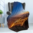 thumbnail image 4 of Landscape Soft Flannel Fleece Blanket, City at Night Time Twilight Skyline Panoramic View over Mountaintop Print, Cozy Plush for Indoor and Outdoor Use, 70" x 90", Brown Orange Blue, by Ambesonne, 4 of 5