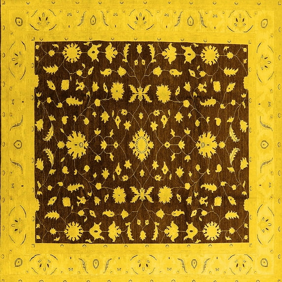 Ahgly Company Machine Washable Indoor Square Oriental Yellow Traditional Area Rugs, 7' Square