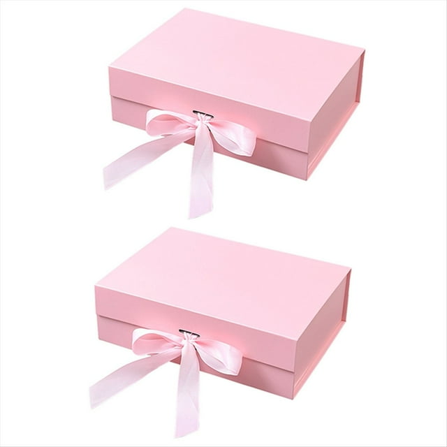 Caja de Regalo Rosa, Cajas de Regalo con Tapa y Cinta para Bodas, Almacenamiento y Cumpleaños. Caja de Regalo Plegable.