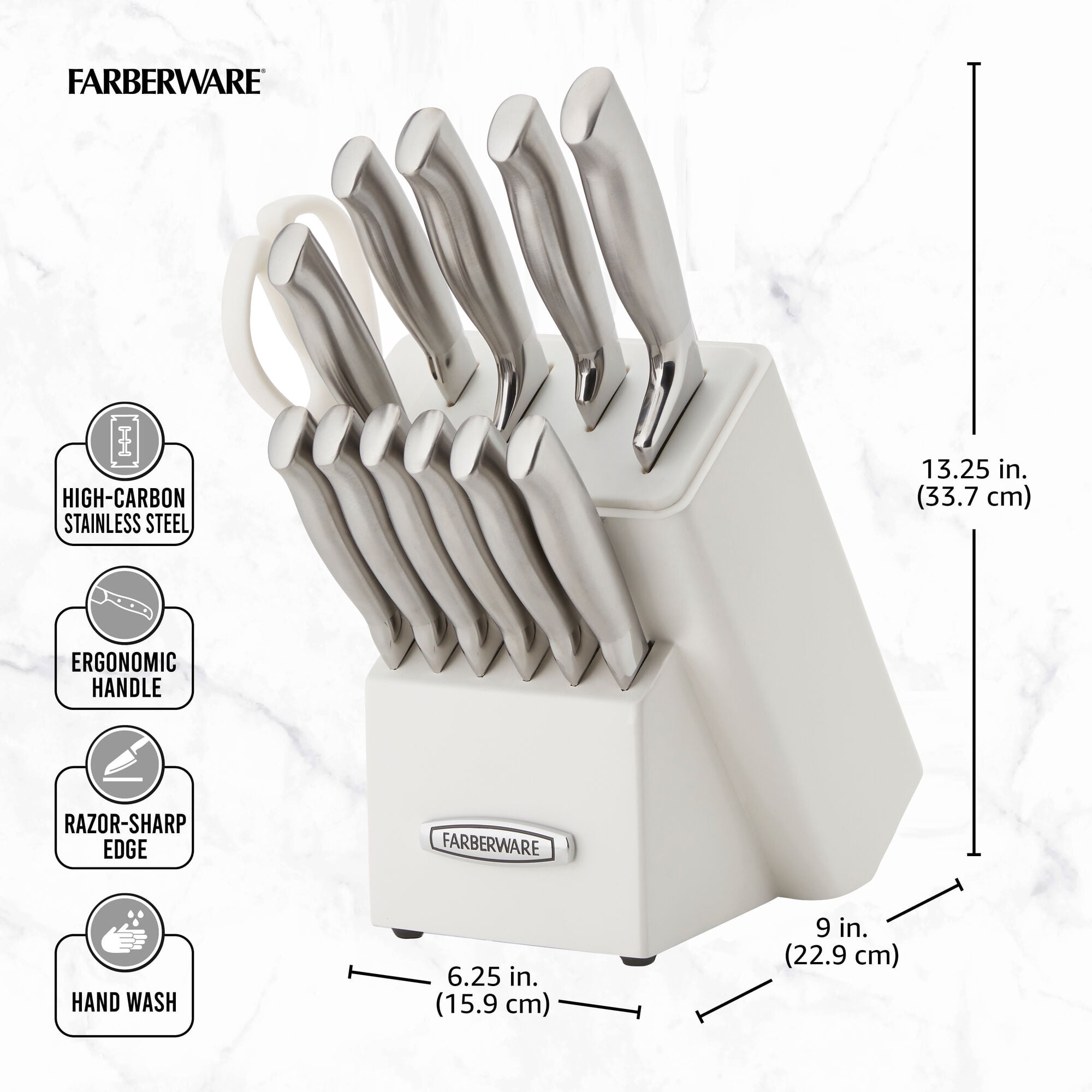Farberware Edgekeeper 13-Piece Stainless Steel Knife Block Set with Built-In Knife Sharpener