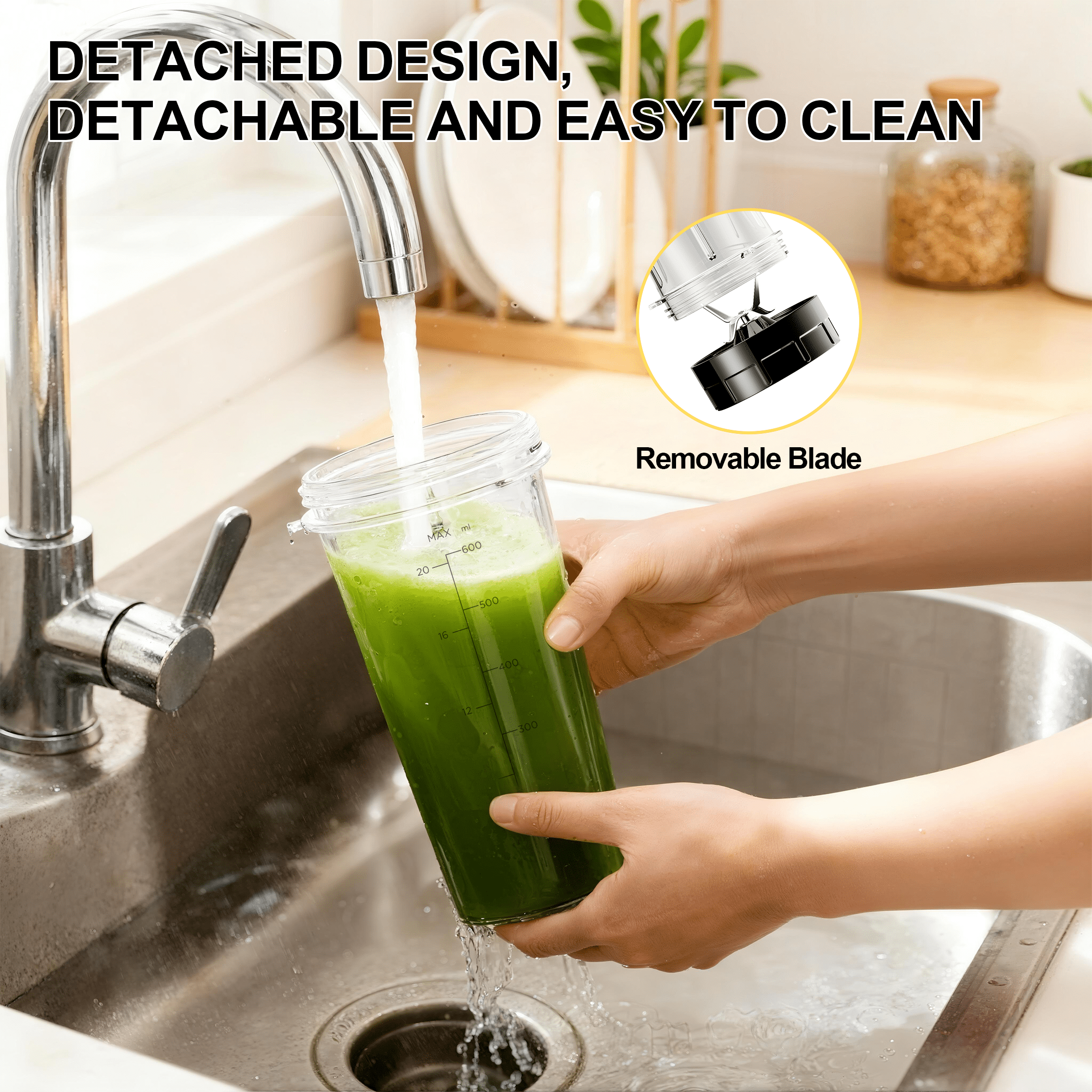 Tomeem Personal Blender for Smoothies and Shakes with Travel Lid, 20 oz No-BPA Portable Bottle, 450 W, 4-Blade, Black