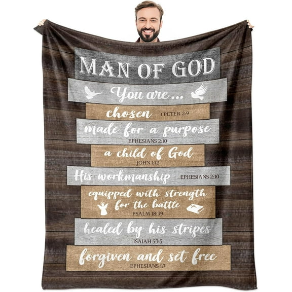 Christian Gifts for Men, Religious Gifts for Men, Spiritual Gifts, Catholic Gifts for Men, Bible Verse Gifts, Inspirational Gifts, Encouragement Gifts for Men Throw Blanket 60x50 Inch