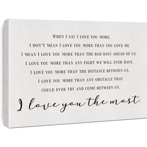 Toile Murale de Chambre « When I Say I Love You More » Impression de Citation Romantique, Tableau Encadré de Mariage, Oeuvre d'Art Prête à Accrocher, Déco Murale pour la Maison, Cadeau de Mariage 15 X 11,5 Pouces