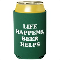 Eucatus 12 oz Green Waterproof 'Life Happens, Beer Helps' Funny Can Cooler, 1 Pack