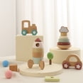 thumbnail image 4 of ZARKEA Vehicle Adventure Gift Set for Babies 10+ Months,4-in-1 Wooden Stacker, Train, Rocket,Car, 4 of 7