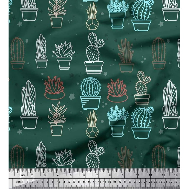 Soimoi Cotton Duck Fabric Cactus Tree Print Fabric by Yard 42 Inch Wide