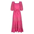 thumbnail image 4 of Summer Dresses for Women 2025 Fashion Women Summer Casual Hollow Out Bandage Short Sleeve Long Dress Boho Dresses for Women Hot Pink L, 4 of 6
