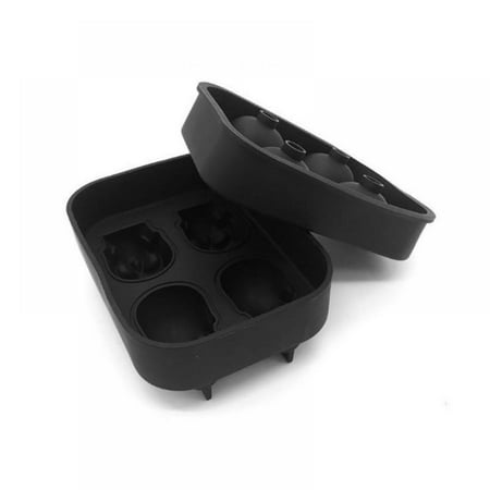 1pcs 3D Skull Flexible Silicone Ice Cube Mold Tray Makes Four Giant Skulls Round Ice Cube Maker Black