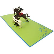 WOWPAPERART Horse Jumping Equestrian - 3D Pop Up Greeting Card for All Occasions - Birthday, Love, Congrats, Good Luck,