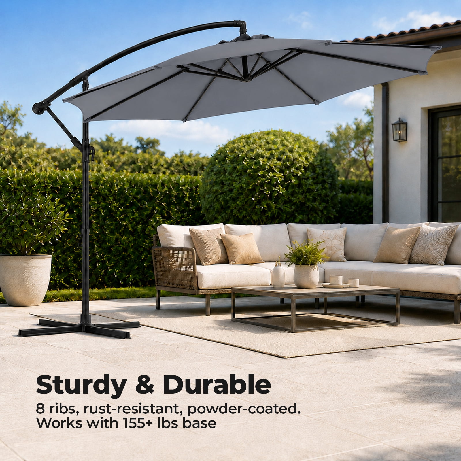 Alvantor 9.8FT Offset Cantilever Patio Umbrella with Crank & 8 Ribs, Easy Tilt Adjustment, UPF 50+ UV Protection for Backyard Patio Lawn
