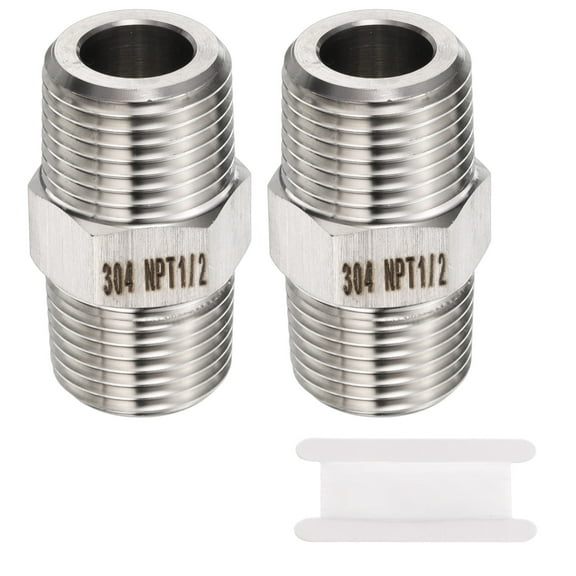 Uxcell 2pcs Stainless Steel Hex Nipple 1/2" NPT Male x 1/2" NPT Male Pipe Fitting