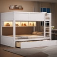 thumbnail image 3 of Harper & Bright Designs Full XL over Full XL Bunk Bed with 2 Drawers, Wood Full XL Bunk Bedframe with Storage Cabinets and LED Lights for Bedroom, White, 3 of 13