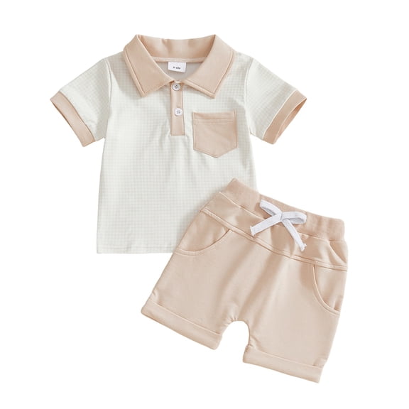 Tiijoy Baby Boys Outfits Cotton Plaid Short Sleeve Polo Shirt Shorts Set, Sizes 0-3T