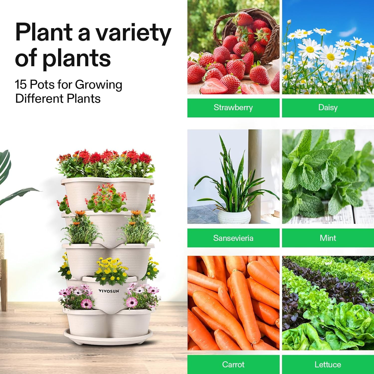 VIVOSUN 5 Tier Vertical Gardening Stackable Planter for Strawberries, Flowers, Herbs, Vegetables