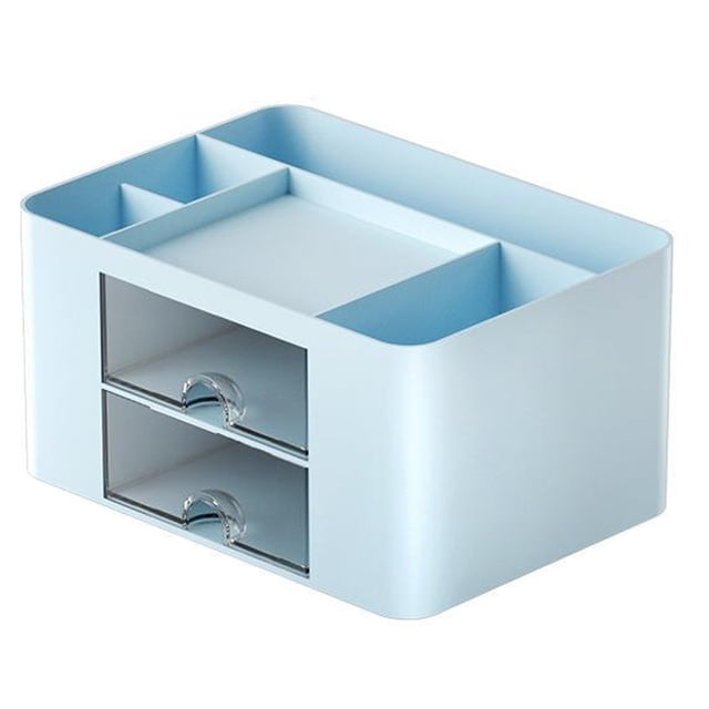 Organizador de escritorio FloreceBien con 2 cajones, portalápices para escritorio, organizador de suministros de escritorio para oficina, hogar, suministros de arte, 19,5 x 14 x 10 cm, azul