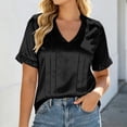 thumbnail image 2 of Xijirk Women's V-Neck Satin Blouse Short Sleeve Ruffle Shirt with Pleated Front Casual Top for Everyday Wear,2XL, 2 of 8