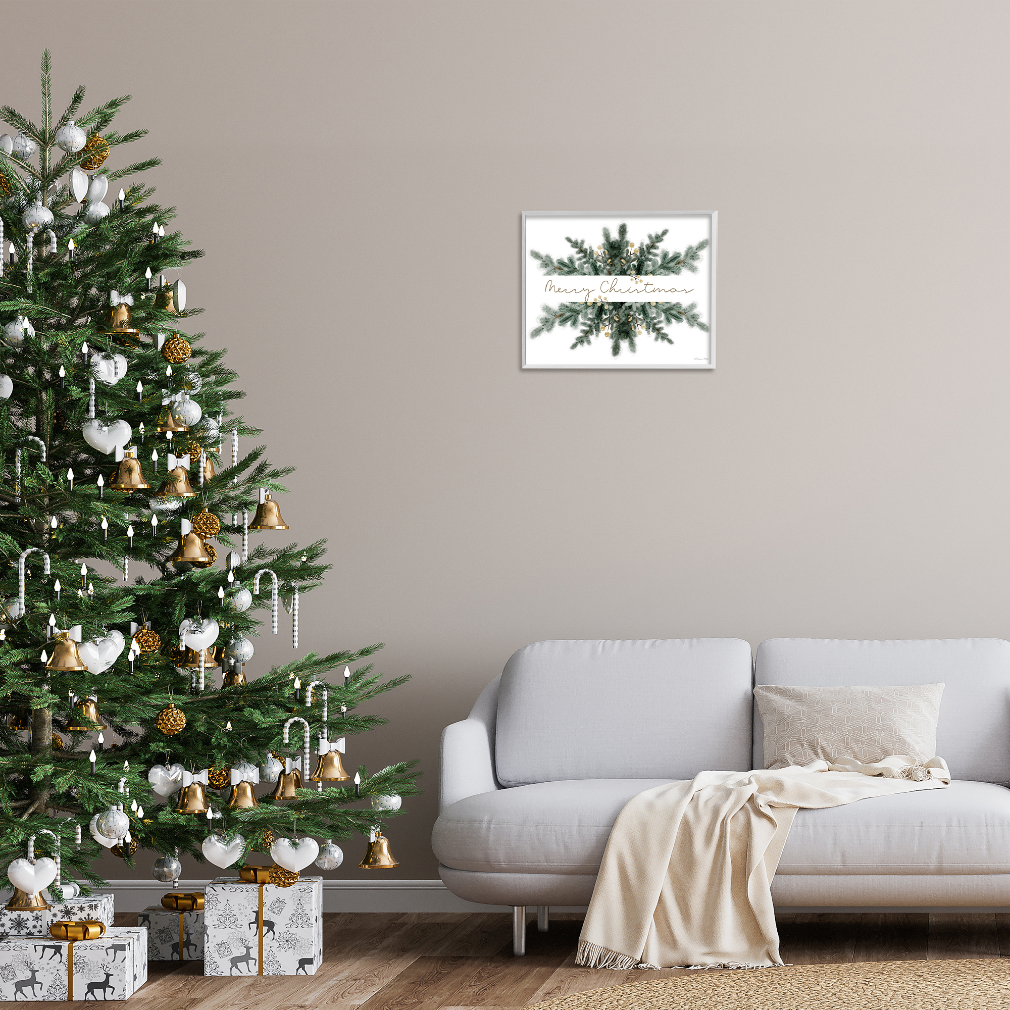 Stupell Industries Festive Fir Phrase Holiday Painting White Framed Art Print Wall Art, 20 x 16