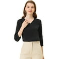 thumbnail image 1 of INSPIRE CHIC Blouse Satinée pour Femme Décontractée Unie Manches 3/4 Col en V Haut Chemises Noir P, 1 of 5