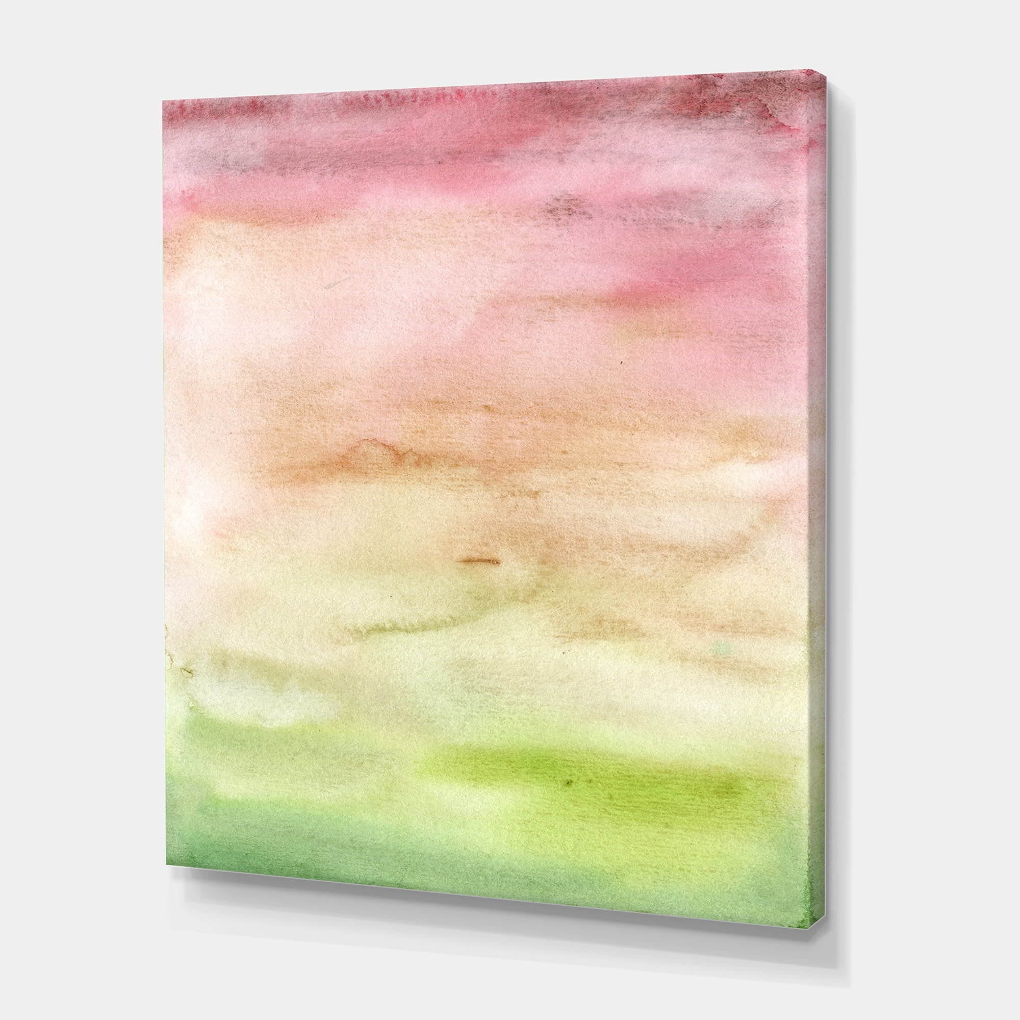 Designart ' Abstract Sunset With Pink Green and Beige ' Modern Canvas Wall Art Print