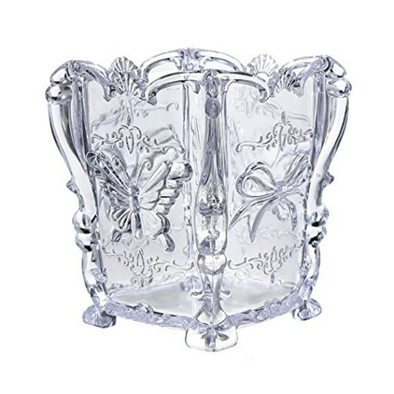 Acrylic Makeup Brush Container Cup Carved Cosmetic Brush Pot Storage Holder Organizer Transparent